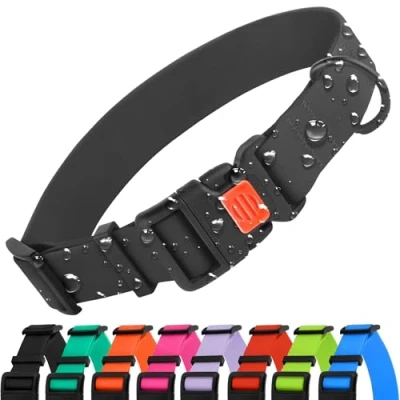 Abbildung von CollarDirect Verstellbares Hundehalsband, bunt, wasserfest, für kleine, mittelgroße und große Hunde, Welpen, 9 Farben (Schwarz, XL (45 66 cm))