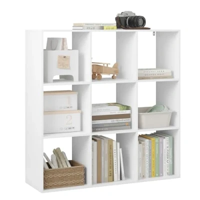Abbildung von WOLTU Bücherregal mit 9 Fächern, Würfelregal Standregal Büroregal Aufbewahrungsregal, offenes Regal für Wohnzimmer Schlafzimmer Büro, 94x93x29,5 cm, Weiß, SK047ws