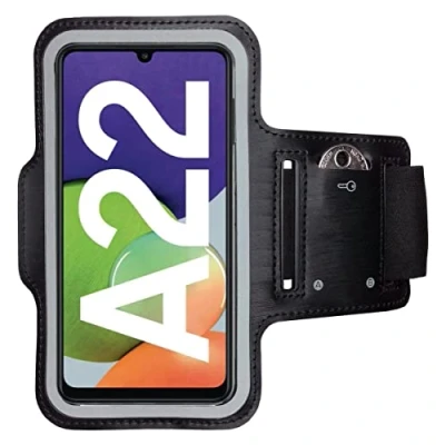 Abbildung von CoverKingz Sportarmband für Samsung Galaxy A22 4G Armtasche mit Schlüsselfach Oberarm Halterung Sport Laufarmband Handy Armband Schwarz