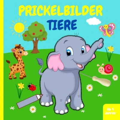 Abbildung von Prickelbilder ab 4 Jahren Tiere: Prickelblock für Mädchen und Jungen Bastelbuch Kinder mit 50 Prickelvorlagen zum Ausmalen, Prickeln, Ausschneiden Basteln