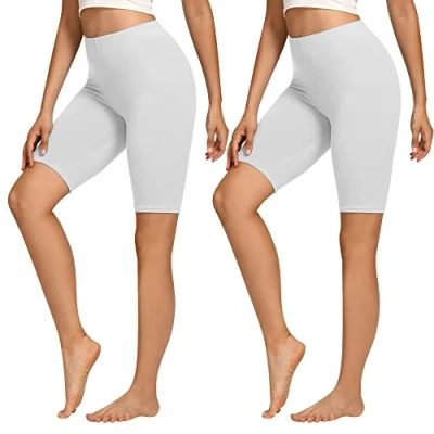 Abbildung von Libella 2er Pack Radlerhose Damen Kurze Leggings Baumwolle High Waist Shorts Blickdicht Sommer Sportshorts Weiß 4165 2XL