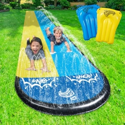 Abbildung von Wham O Slip N Slide Double Wave Rider 548.64cm mit Boogie, für Kinder 5 12 Jahre Sommerspielzeug Einfacher Aufbau