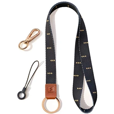 Abbildung von SENLLY Umhängeband Schlüsselband Neck Lanyard strip mit und echtem Leder, für Schlüssel, ID Badge Card Holder, Ausweishülle, Mobile Handys Telefon