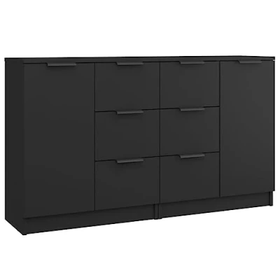 Abbildung von vidaXL 2X Sideboard Kommode Anrichte Schrank Beistellschrank Mehrzweckschrank Standschrank mit Schubladen Türen Schwarz 60x30x70cm Holzwerkstoff