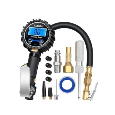 Abbildung von AstroAI Digitaler Reifenfüller mit Manometer, mittlerem 250 PSI, Luftfutter und Kompressor Zubehör, strapazierfähig, Gummischlauch Schnellverbindungs Kupplung für 0,1 Bildschirmauflösung