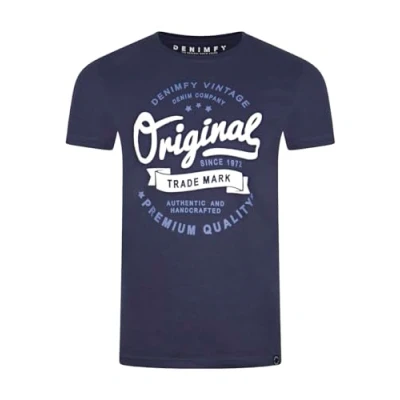 Abbildung von DENIMFY Tshirt Herren Baumwolle Regular Fit DFNuri Rundhals Kurzarm Sommer Tee Shirt Logoprint, Größe:XL, Farben:Navy (Edy)
