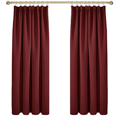 Abbildung von Deconovo Vorhang Verdunkelungsvorhang Kräuselband Blickdihct Thermogardine Kälteschutz Kräuselband, 183x168 cm(HöhexBreite), Rot, 2er Set