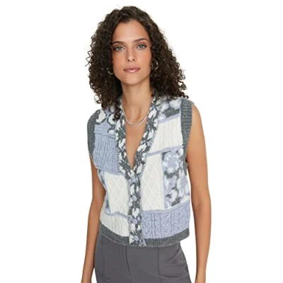 Abbildung von TRENDYOL Damen Crop Jacquar Sweater, Anthrazit, M EU