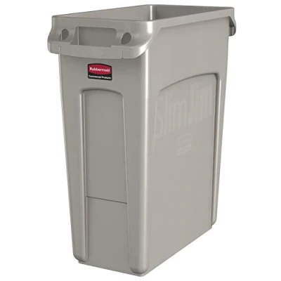 Abbildung von Rubbermaid Commercial Products Vented Slim Jim Rubbish Bin Waste Receptacle, 60 Litres, Beige, Plastic, 1971259