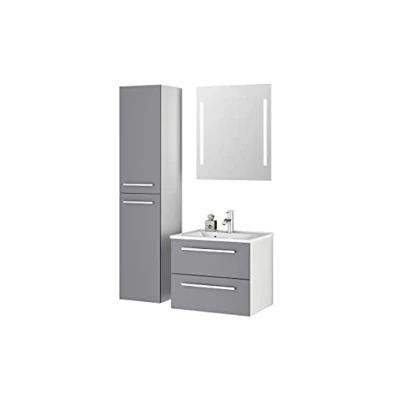 Abbildung von Sieper I Badmöbel Set Libato, Waschtisch mit Unterschrank 60 x 50 cm, Hochschrank und Badspiegel Arktisgrau