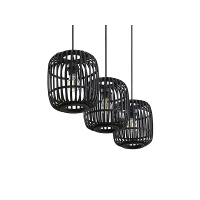 Abbildung von Lindby Pendellampe Canyana, schwarz, 3 flg., Rattan, 105 cm