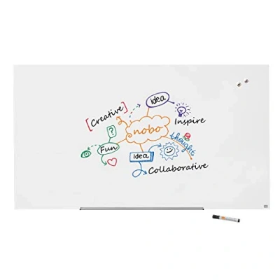 Abbildung von Nobo Glas Magnet Whiteboard mit herausnehmbarem Stiftehalter, 1900 x 1000 mm, InvisaMount Befestigungssystem, Impression Pro, Brillantweiß, 1905178
