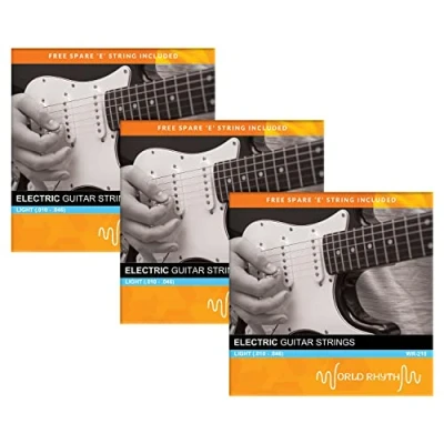 Abbildung von World Rhythm Saiten für E Gitarre, leicht (.010 .046), mit Ersatzsaiten, 3 Stück