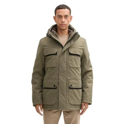 Abbildung von TOM TAILOR Herren Winterjacke mit Abnehmbarer Kapuze, 11848 Jungle Soil Green, XL