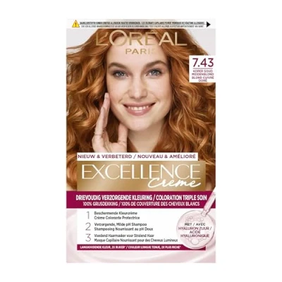 Abbildung von L&#039;Oréal Paris Excellence Creme 7.43 Haarfarbe Rot (Rot, Blond Cuuvré Gold, Belgien, 63 mm, 100 163 mm)