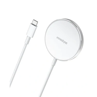 Abbildung von INNOSTYLE Ladegerät Wireless Charger, 15W, Kabelloses Ladepad Pad, Induktive Ladestation Schnelles Kabelloses, Weiß, kompatibel mit iPhone 12/13/14/15 Mini Plus Pro Max