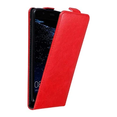 Abbildung von Cadorabo Hülle kompatibel mit Huawei P10 LITE Flip Design aus Premium Kunst Leder Klappbare Stoßfeste Magnetische Cover für Tasche in Rot
