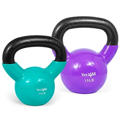 Abbildung von Yes4All XVWR Kettlebell aus Gusseisen mit Vinylbeschichtung, 4.5 + 6.8 kg