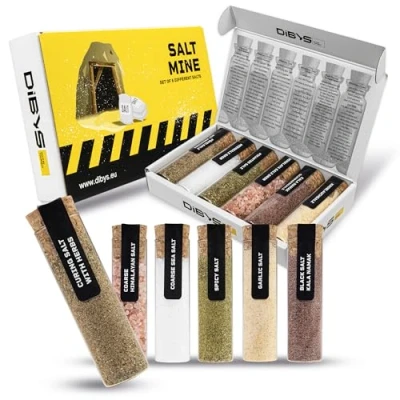 Abbildung von DIBYS SALTMINE Gourmet Salze Geschenk Set 6 verschiedene aus aller Welt inkl. Rezepte Gewürze mit Kräutersalz, Knoblauchsalz, pikantes Salz &amp; mehr Geschenke für Hobbyköche