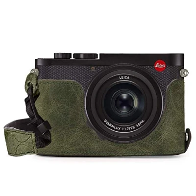 Abbildung von MegaGear MG1721 Ever Ready Kameratasche aus echtem Leder, kompatibel mit Leica Q2, Grün
