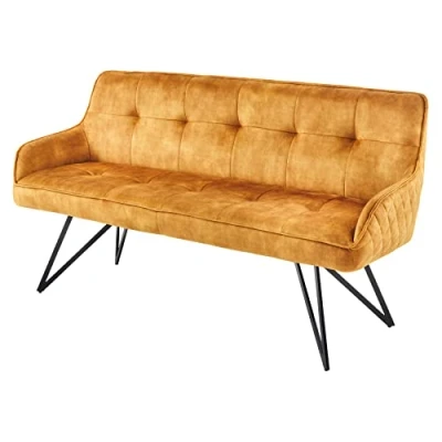Abbildung von riess ambiente Sitzbank EUPHORIA 156cm senfgelb / schwarz (Einzelartikel, 1 St), Wohnzimmer · Samt Metall Flur Küche Esszimmer Retro Design