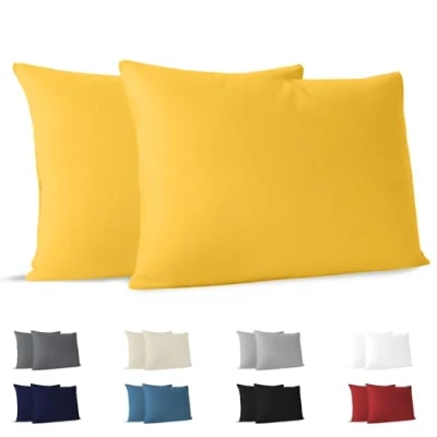Abbildung von Dreamzie Kissenbezug 50x70 (Set mit 2) 100% Jersey Baumwolle 150 g/qm Kissenbezüge Gelb Für 70x50 Kissenhülle Resistent und Hypoallergen