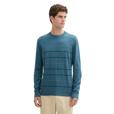 Abbildung von TOM TAILOR Herren Strickpullover aus Baumwolle mit Streifen, 37635 Green Dove Grey Navy Stripe, XL
