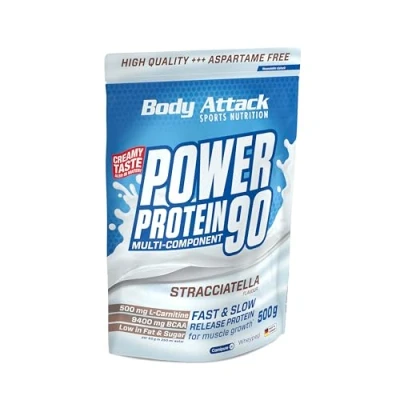 Abbildung von Body Attack POWER Protein 90 Stracciatella 500g Beutel Mehrkomponenten Pulver, Made in Germany Mit BCAA, Vitaminen &amp; L Carnitin Shake extra cremiger Geschmack