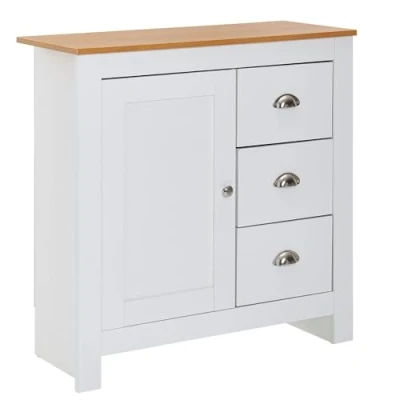 Abbildung von FINEBUY Sideboard FB72001 (mit 3 Schubladen 79x81x35 cm Kommode Weiß / Eiche), Design Anrichte Modern, Schubladenkommode Hoch