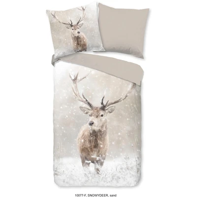 Abbildung von good morning Wendebettwäsche &quot;Snowydeer&quot;, Flanell, Biber, Baumwolle, Winter, Warm, Wendeoptik, Reh, Hirsch, Sand