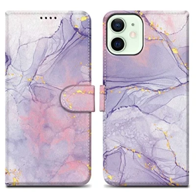 Abbildung von Cadorabo Hülle kompatibel mit Apple iPhone 12 Mini Handyhülle ausim Muster Design Premium Kunst Leder Flip Klappbare Stoßfeste Magnetische [Standfunktion] Case für in Lila