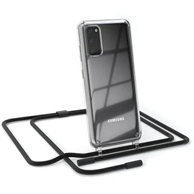 Abbildung von EAZY CASE kombinierbare Handyketten kompatibel mit Samsung Galaxy S20 / 5G, Transparente Silikon Hülle Umhängeband, abnehmbar durch abschraubbare Endstücke, Hülle, Umhängetasche, Schwarz