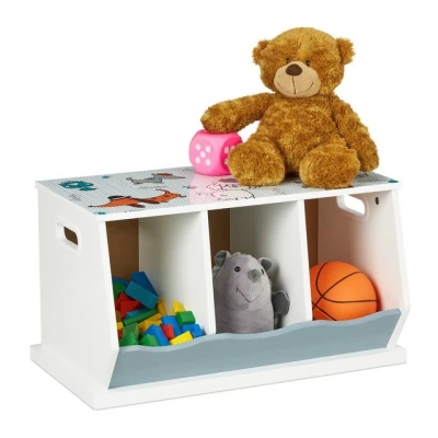 Abbildung von Relaxdays Kinderregal mit Hundemotiv, 3 Fächer, HxBxT: 32,5 x 60 36 cm, Mädchen &amp; Jungen, MDF, Bücherregal, bunt