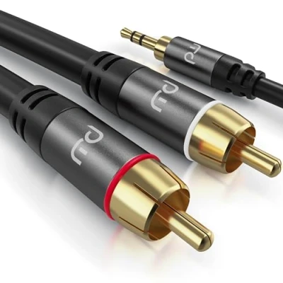 Abbildung von CSL 10m Cinchkabel Stereo 3,5mm Klinke zu 2 x Cinch AUX Eingänge Audio Klinken Stecker RCA Metellgehäuse vergoldet Audiokabel doppelt geschirmt