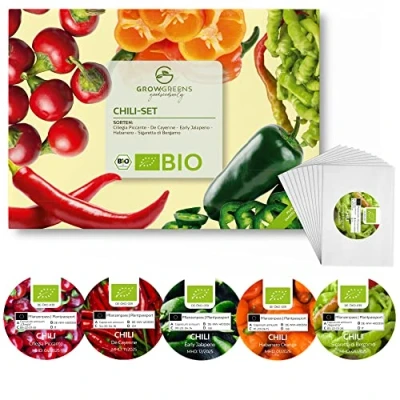 Abbildung von BIO Chili Samen 5er Set Saatgut aus biologischem Anbau ideal für die Anzucht im Garten, Balkon oder Terrasse