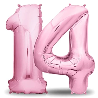 Abbildung von envami® Geburtstagsdeko Mädchen 14 Jahre XXL Geburtstag Deko Rosa 101CM Luftballon 14. Zahlen Folienballon Helium