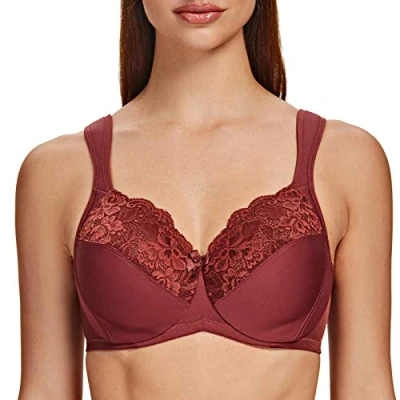 Abbildung von MELENECA Damen BH mit Bügel Spitze Klassischer Große Größen Minimizer Cabernet Rot 90B