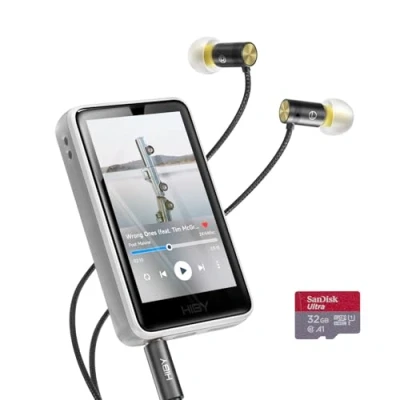 Abbildung von HiBy R1 HiFi MP3 Player mit Bluetooth 5.1 Hi Res Audio zertifiziert DSD 256 Native Tidal Qobuz MSEB Tuning 7,6 cm Touchscreen 32 GB + Yves Kopfhörer