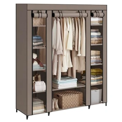 Abbildung von SONGMICS, Kleiderschrank aus Stoff, tragbar, für das Schlafzimmer, Kleiderständer mit Stoffabdeckung, 45 x 150 175 cm, 12 Fächer, Metallstruktur, Taupe, LSF003R02