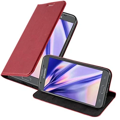 Abbildung von Cadorabo Hülle kompatibel mit Samsung Galaxy J5 2017 aus Premium Kunst Leder Flip Klappbare Stoßfeste Magnetische [Standfunktion] [Kartenfächern] Cover für Tasche in Rot