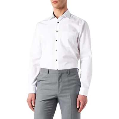 Abbildung von Seidensticker Herren Business Hemd Regular Fit Bügelfrei Kent Kragen Langarm 100% Baumwolle Weiß (Weiß 01) 38