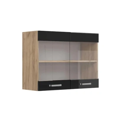Abbildung von Vicco Glashängeschrank R Line, Schwarz Hochglanz/Goldkraft Eiche, 80 cm