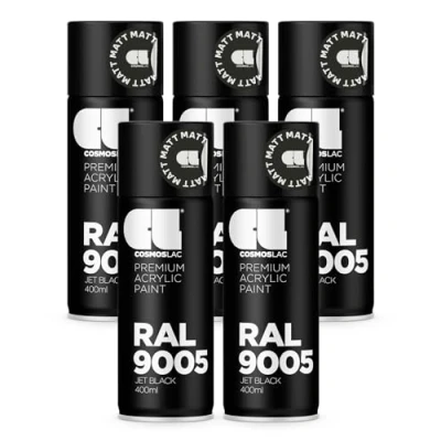 Abbildung von COSMOS LAC Sprühlack Sprühdose 400ml Sprühfarbe für den DIY Bereich, geeignet alle Oberflächen Lackspray 5, RAL 9005 schwarz matt