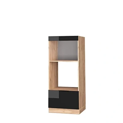 Abbildung von Vicco Mikrowellenschrank Fame Line, Schwarz Eiche Hochglanz/Goldkraft Eiche, 60 cm offen
