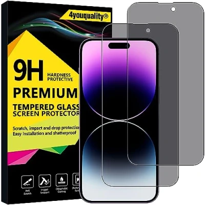 Abbildung von 4youquality Privacy Displayschutzfolie für iPhone 14 Pro Max (6,7 Zoll), Anti Spionage Hartglasfolie, 2 Stück, [LifetimeSupport] [Anti Spionage][Schlagfest][Anti Kratzen]