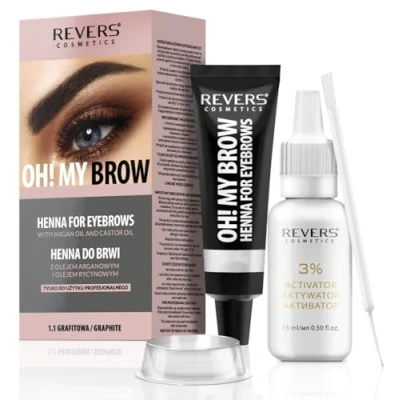 Abbildung von REVERS COSMETICS Augenbrauenfarbe Graphit mit Arganöl und Rizinusöl (Omega 6, Karotin, Vitamine A, E, F) Natürliches Ergebnis, Hält bis zu 4 Wochen, 15+ Anwendungen …