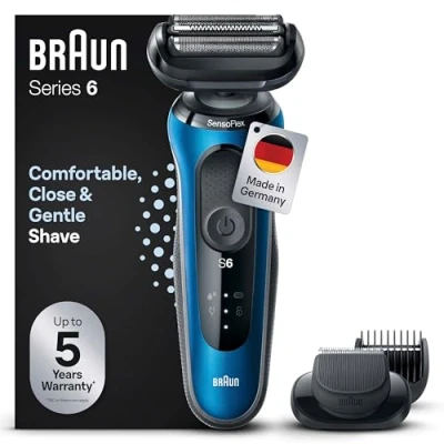 Abbildung von Braun Series 6 Elektrorasierer mit EasyClick Barttrimmer Aufsatz, SensoFlex Rasierer Herren Elektrisch, Wet &amp; Dry, Geschenk Mann, Made in Germany, 61 B1500s, blau