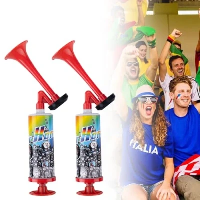 Abbildung von JXAXD 2 Stück Air Horn, Handheld Luftdruck Fanfare Pumpe, Druckluft Hupe, Signalhorn, Lufthorn, Druckluftfanfare, Tröten Fußball, Manuelle Stadion Trompete, Horn Extrem Laut für Fußball