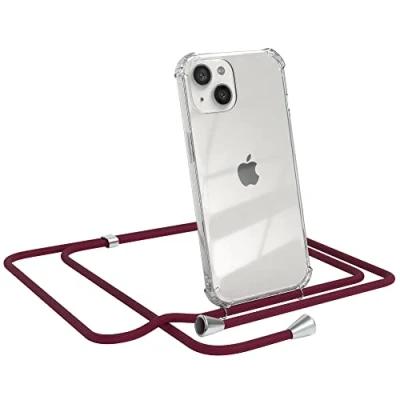 Abbildung von EAZY CASE Handykette kompatibel mit iPhone 13 Handyhülle Umhängeband, Handykordel Schutzhülle, Silikonhülle, Hülle Band, Stylische Kette für Smartphone, Burgunder Rot