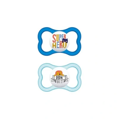 Abbildung von MAM Air S234 Schnuller mit extra großen Löchern für empfindliche Haut, ultraweicher Silikonsauger Babys ab 16 Monaten, blau (2er Pack), automatischer Sterilisatorbox sortiertes Modell